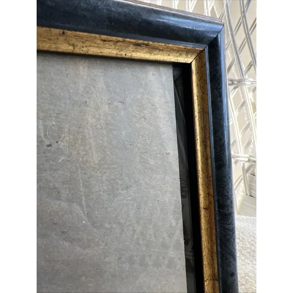 Vintage Burnes of Boston Blue Marble Gold Picture Frame 5x7 Photo Wood BB Trim